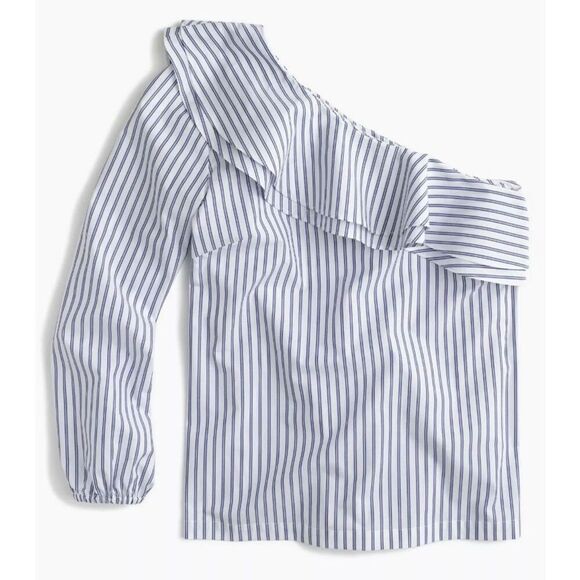 J. Crew Blue & White Striped One-shoulder Ruffled Blouse - Picture 3 of 9